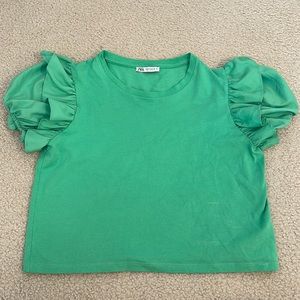 Zara Green Puff Sleeve Top